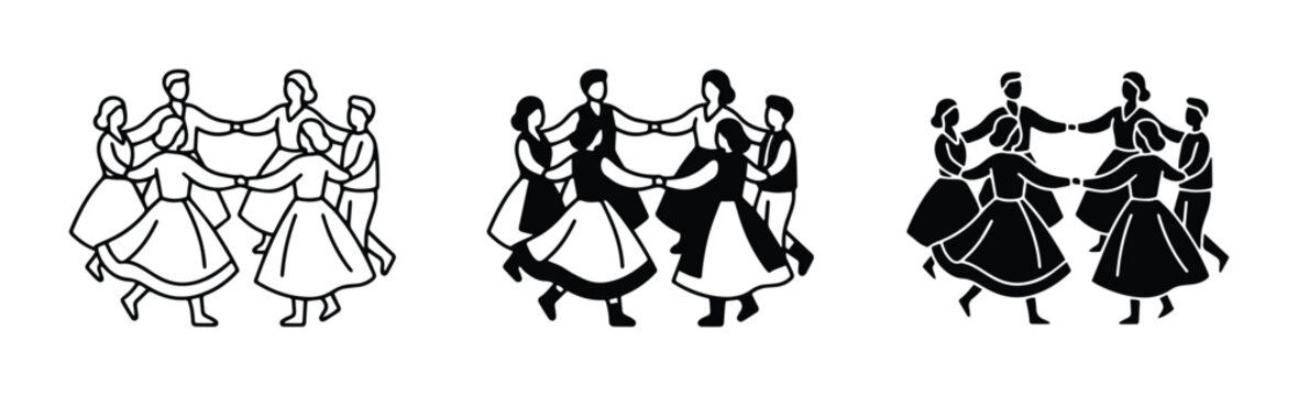 Folk Dance Circles, Traditional Group Dancing, Vintage Celebration Graphics