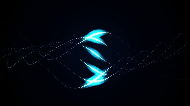 Waving dotted blue lines forming abstract musical equalizer sound wave visualizer