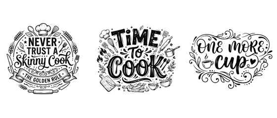 Slats personalizados para cozinha com sua foto Set of black kitchen and cooking themed hand drawn lettering typography quotes