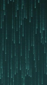 Falling digital code rain glowing streaks seamless loop in vibrant teal tones vertical 9:16