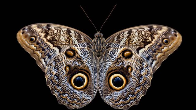 wl butterfly with open wings close up isolated on black background video