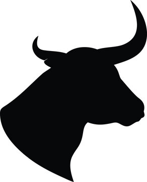 Isolated black silhouette of a bull head profile facing right side