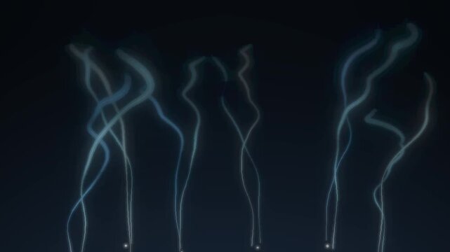 Thin smoke trails rising and spiraling wisps abstract dark background seamless loop in vibrant navy tones