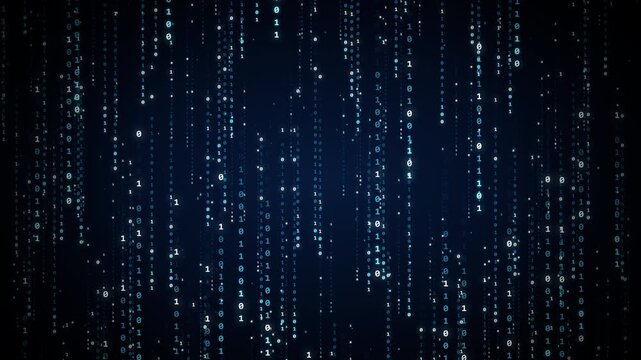 Futuristic binary code stream with vertical digital motion for cyber security data decryption big data analysis and advanced quantum