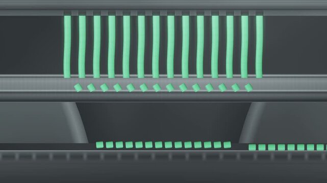 Extruded Polymer Strands Cut Into Pellets by Rotating Pelletizer Blades, Seamless Loop in calm blue tones