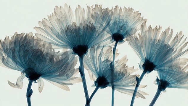 A beautiful artistic composition of delicate blue flowers with soft petals isolated on a plain light background for elegant floral design projects