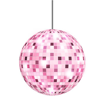 Retro 8-bit pixel art pink disco ball for night club event