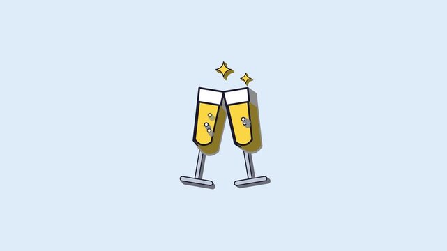 Champagne glasses clinking with bubbles retro 3d animation loop
