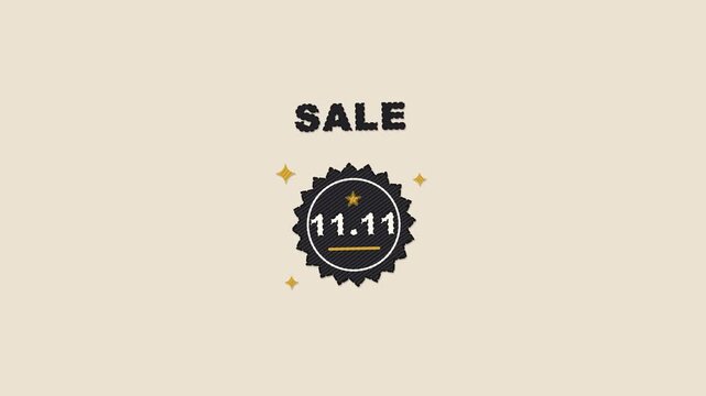 11.11 sale badge spinning with sparkles embroidery animation loop