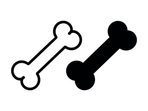 Dog bone vector icon set in outline and solid styles for pet shop branding
