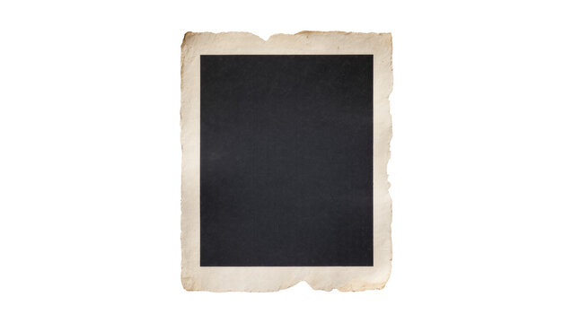 Vintage blank photo frame with torn edges, isolated on transparent background