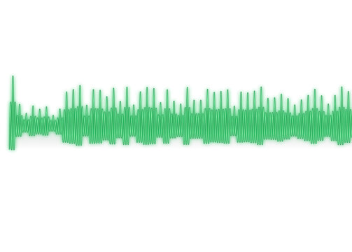High frequency light green digital audio soundwave line on white background