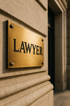Brass lawyer plaque mounted beside a recessed stone entrance