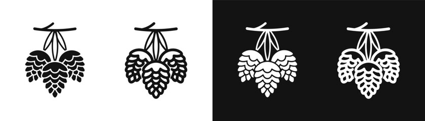 Obraz premium Black and white icons of hops on contrasting backgrounds