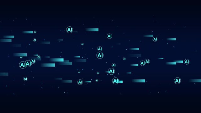 Futuristic AI Technology Flowing Upwards on Dark Background