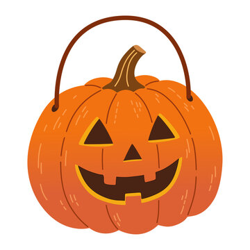 Halloween Jack O Lantern Pumpkin Candy Bucket Flat Cartoon Illustration
