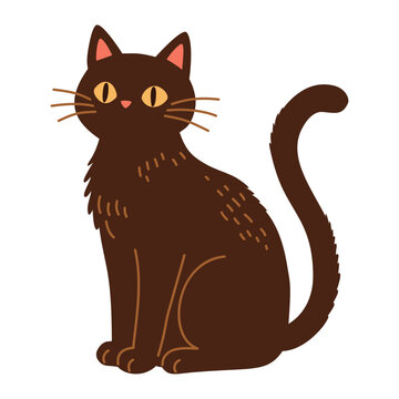 Black Cat Halloween Character Hand Drawn Flat Illustration