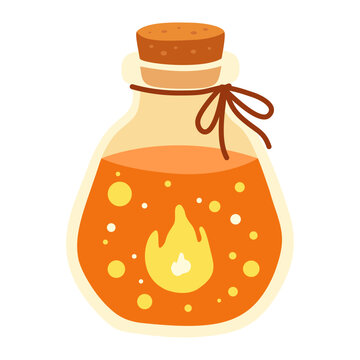 Magic Fire Potion Bottle Halloween Hand Drawn Flat Illustration