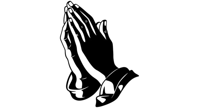 Praying hands silhouette against a white background a stark monochrome depiction