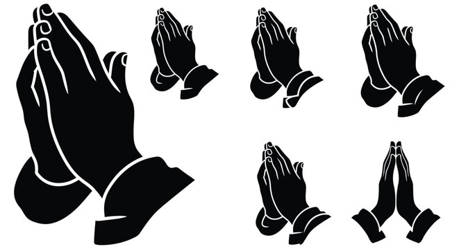 Praying hands silhouette collection on a white background multiple poses
