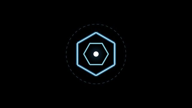 Premium geometric logo reveal sting with hexagonal mark assembling and light shine