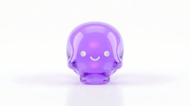 Translucent purple glass skull with a smiling face on a plain background pop art transparent