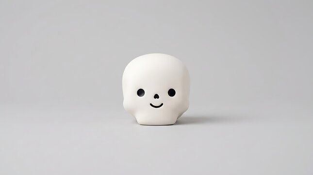 Minimalist white skull figurine with a simple smiling face on a grey background figurine halloween