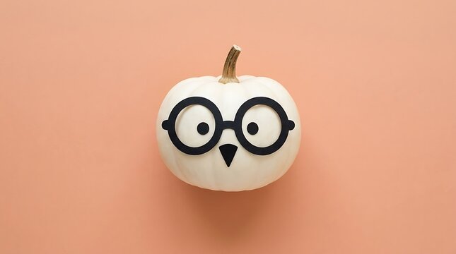 Small white pumpkin craft with black felt glasses and nose halloween decor pumpkin decoration