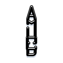 Alphabet letters a, b, c, d arranged vertically to form a stylized pencil shape, illustrating fundamental aspects of writing, learning, and creative design on a clean white background © vectorwin