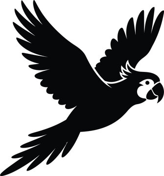 Black silhouette of a parrot in flight against a white background a vector illustration