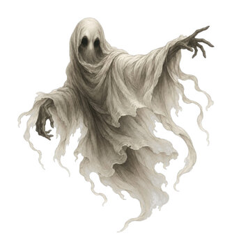 PNG Eerie ghostly wraith illustration with flowing tattered robes
