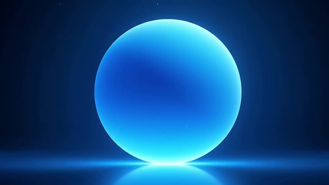 Glowing blue sphere floating above reflective surface in dark minimalist space