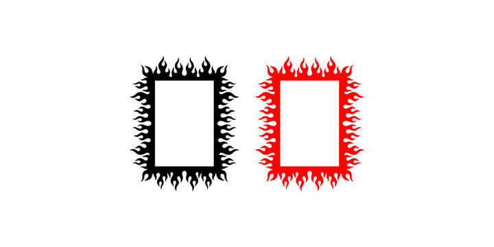 Flaming frame borders in black and red fire patterns for creative photo framing and graphic design.