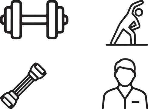 Set of fitness and health exercise icons with exercise dumbbells training