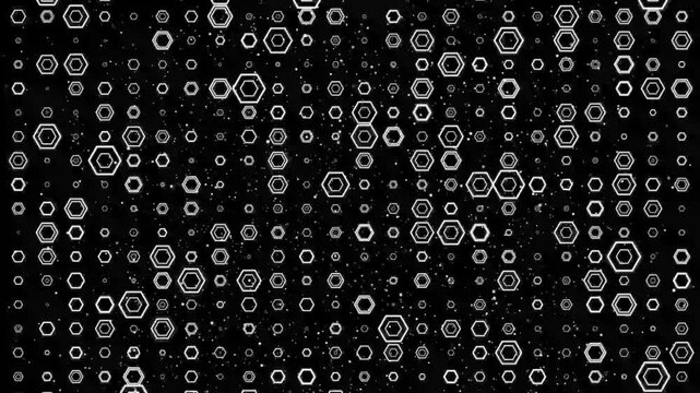 Cyan hexagonal shapes polygon line grid pattern on green background. white light digital effect corporate concept, geometric grid cyan glowing pattern digital art moving dots data visualization. 4k