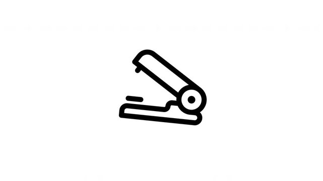 Stapler stationery outline icon looping animation, office binding tool symbol motion graphic for business and education presentation design
