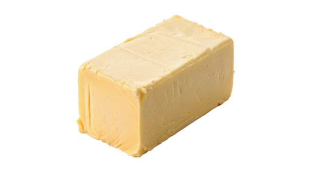 Block of fresh yellow dairy butter or margarine isolated on transparent background