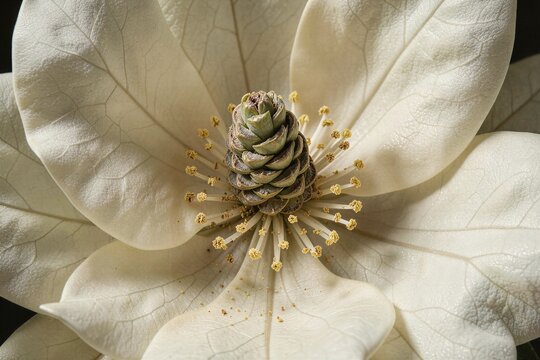 Macro Close Up of Waxy Ivory Southern Magnolia Blossom