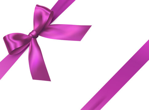 Vector bright pink shiny ribbon with decorative bow on white background - invitation, gift wrapping or card design	
