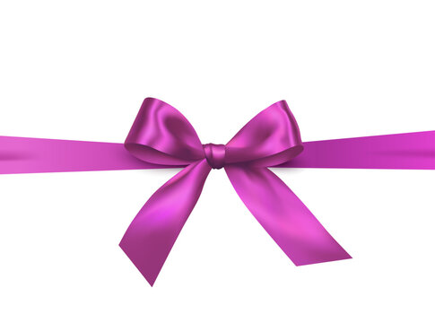 Vector bright pink shiny ribbon with decorative bow on white background - invitation, gift wrapping or card design