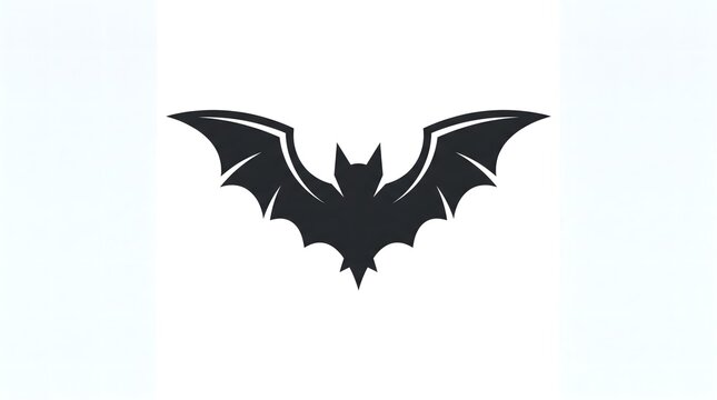 A black silhouette of a bat with outstretched wings, isolated on a clean white background