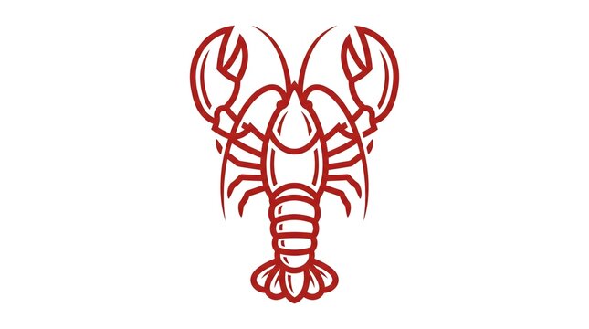 Minimalist red lobster line icon illustration for seafood restaurant menu or brand logo design, isolated on white background
