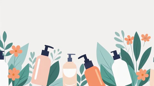 Modern Flat Vector Skincare Banner with Beauty and Cosmetic Elements