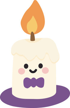 Cute Halloween Burning Candle Character Wearing Purple Bow Tie