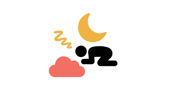 cartoon sleeping person snoring under crescent moon and pink cloud vector