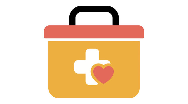 flat vector shopping bag with medical cross and heart symbol for healthcare ecommerce