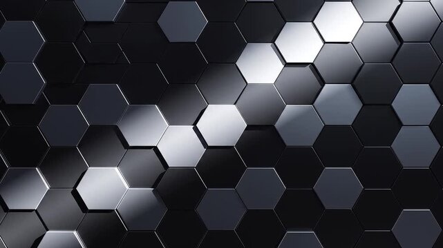Dark hexagon honeycomb background with moving light sweep