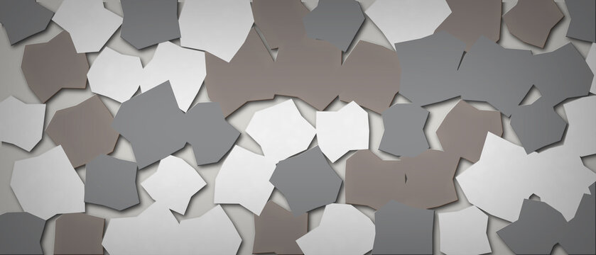 Abstract interlocking geometric shapes in grey and white