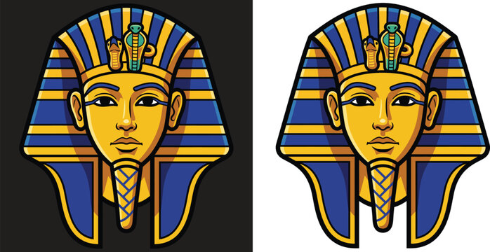 Egyptian Pharaoh Tutankhamun Funerary Mask Flat Vector Illustration