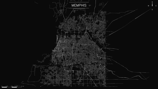 Memphis city street map with animated traffic lights pulses on dark background, loopable animation